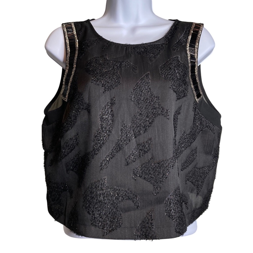 ASTR Women's Black Sleeveless Top Est Sz L Beaded Party Going Out Festive Sheer